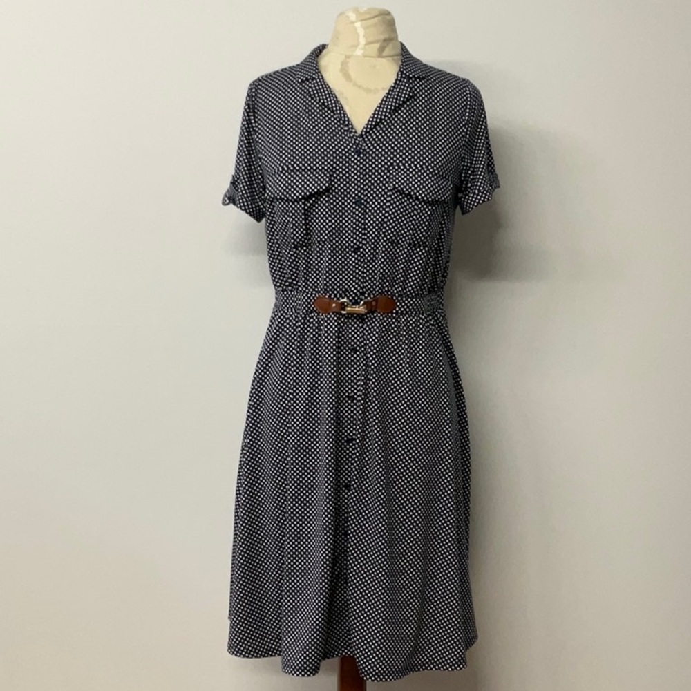 Women’s Indigo Rose Navy/White Polka Dot Midi  Dress Size Large